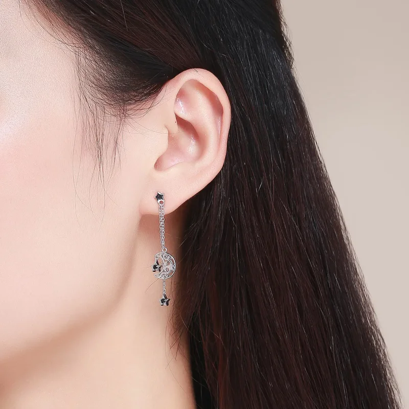 (image for) Silver Starlight Moon Hanging Earrings - PANDORA Style - SCE528 - View 5