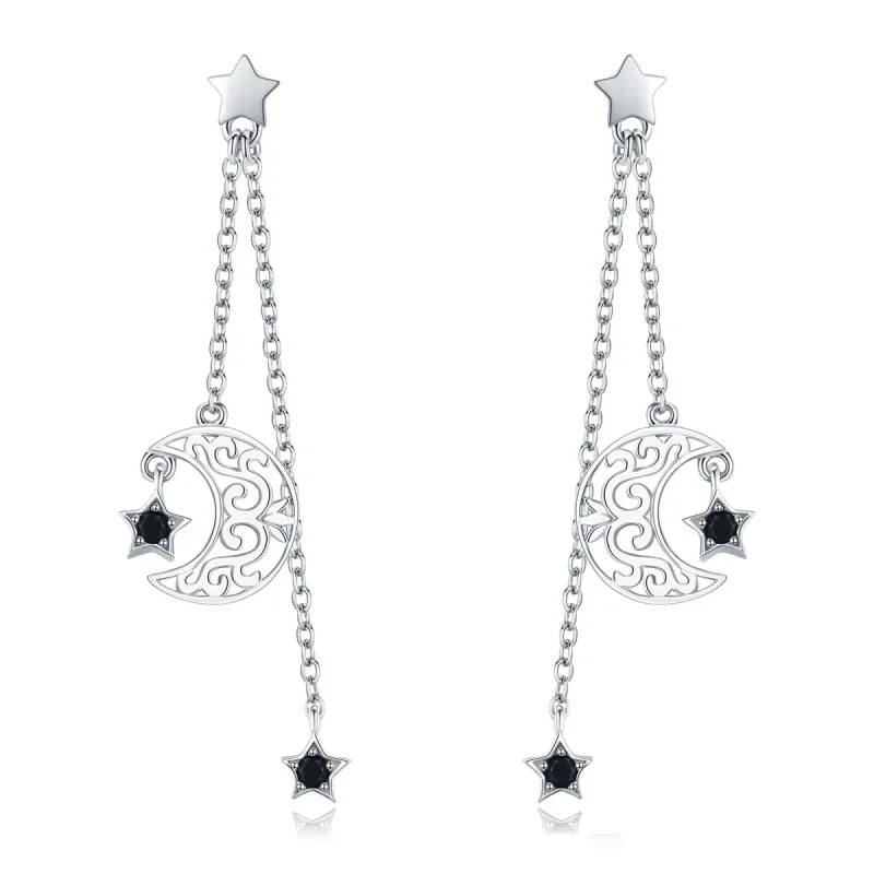 (image for) Silver Starlight Moon Hanging Earrings - PANDORA Style - SCE528 - Product Image