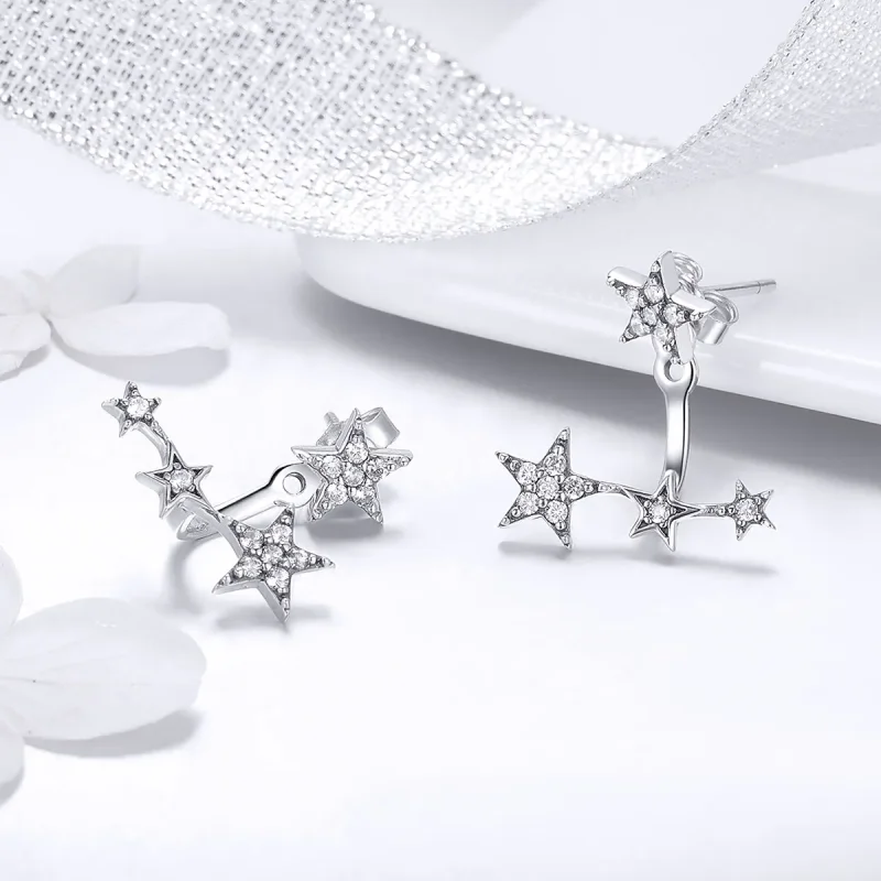 (image for) Silver Stars Stud Earrings - PANDORA Style - SCE448 - View 3