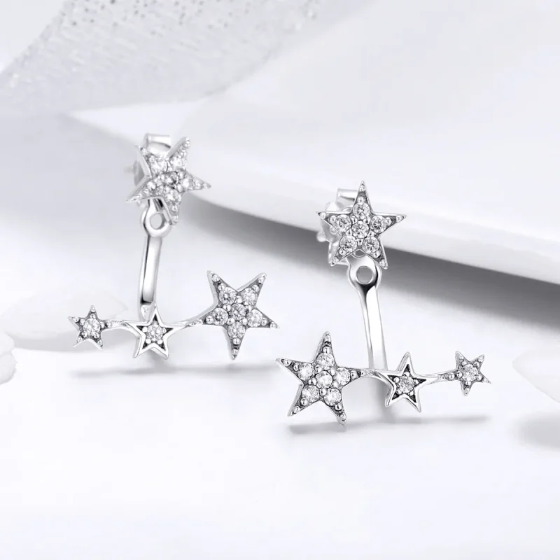(image for) Silver Stars Stud Earrings - PANDORA Style - SCE448 - View 4