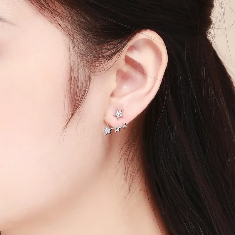 (image for) Silver Stars Stud Earrings - PANDORA Style - SCE448 - View 5