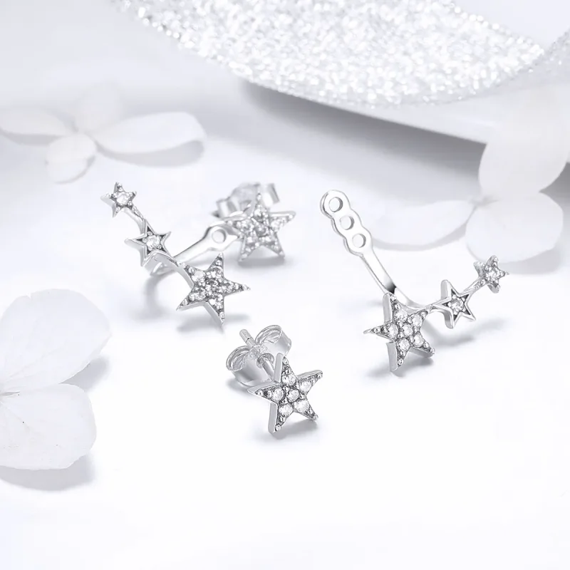 (image for) Silver Stars Stud Earrings - PANDORA Style - SCE448 - View 6