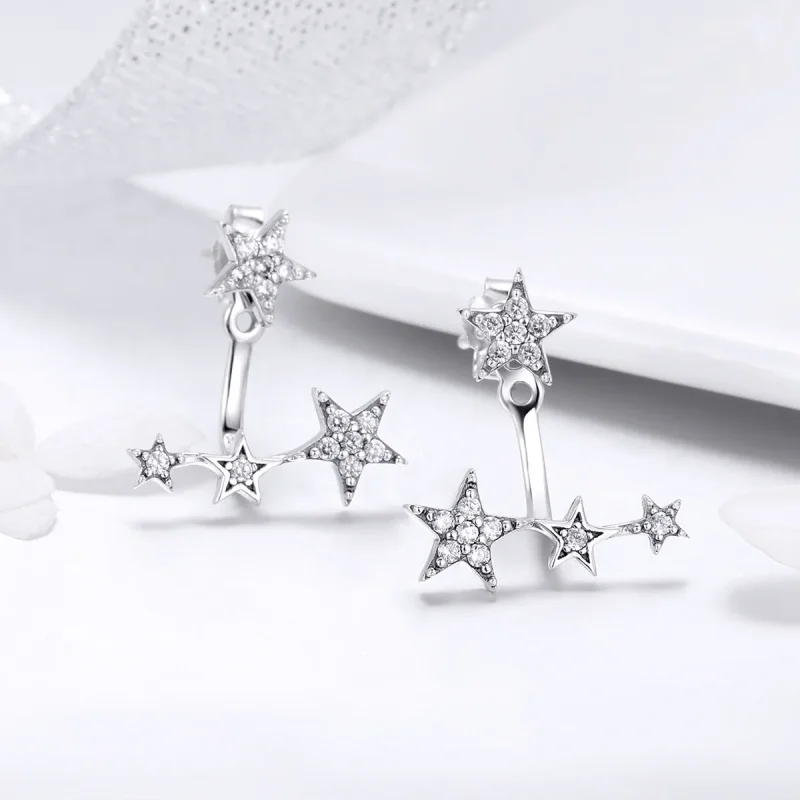 (image for) Silver Stars Stud Earrings - PANDORA Style - SCE448 - View 7
