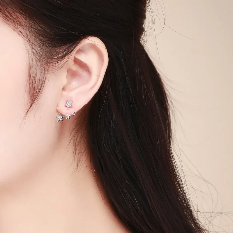 (image for) Silver Stars Stud Earrings - PANDORA Style - SCE448 - View 8