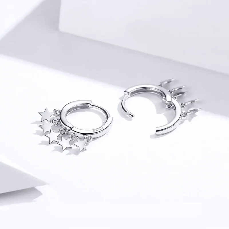 (image for) Silver Stars Tassel Hoop Earrings - PANDORA Style - SCE684 - View 3