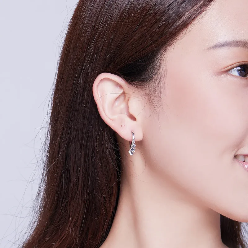 (image for) Silver Stars Tassel Hoop Earrings - PANDORA Style - SCE684 - View 4