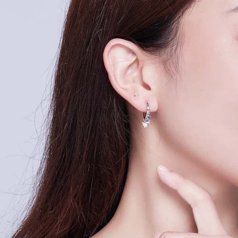 (image for) Silver Stars Tassel Hoop Earrings - PANDORA Style - SCE684 - View 5