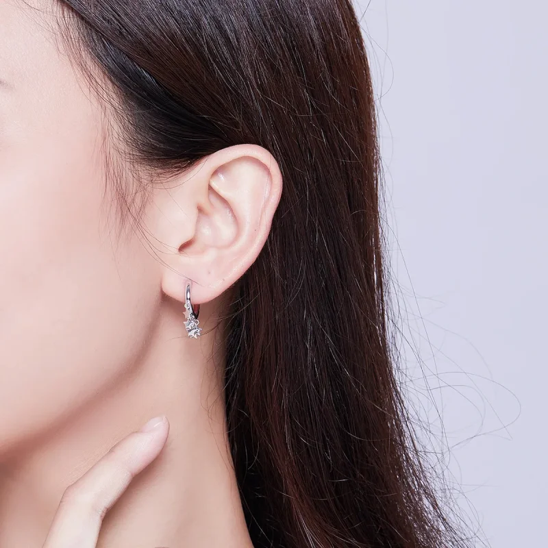 (image for) Silver Stars Tassel Hoop Earrings - PANDORA Style - SCE684 - View 6