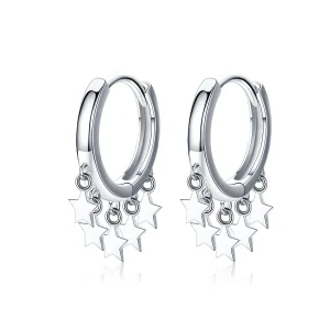 (image for) Silver Stars Tassel Hoop Earrings - PANDORA Style - SCE684