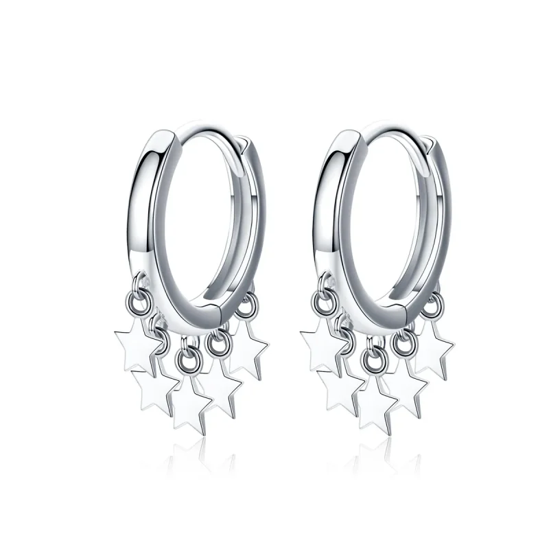 (image for) Silver Stars Tassel Hoop Earrings - PANDORA Style - SCE684 - Product Image