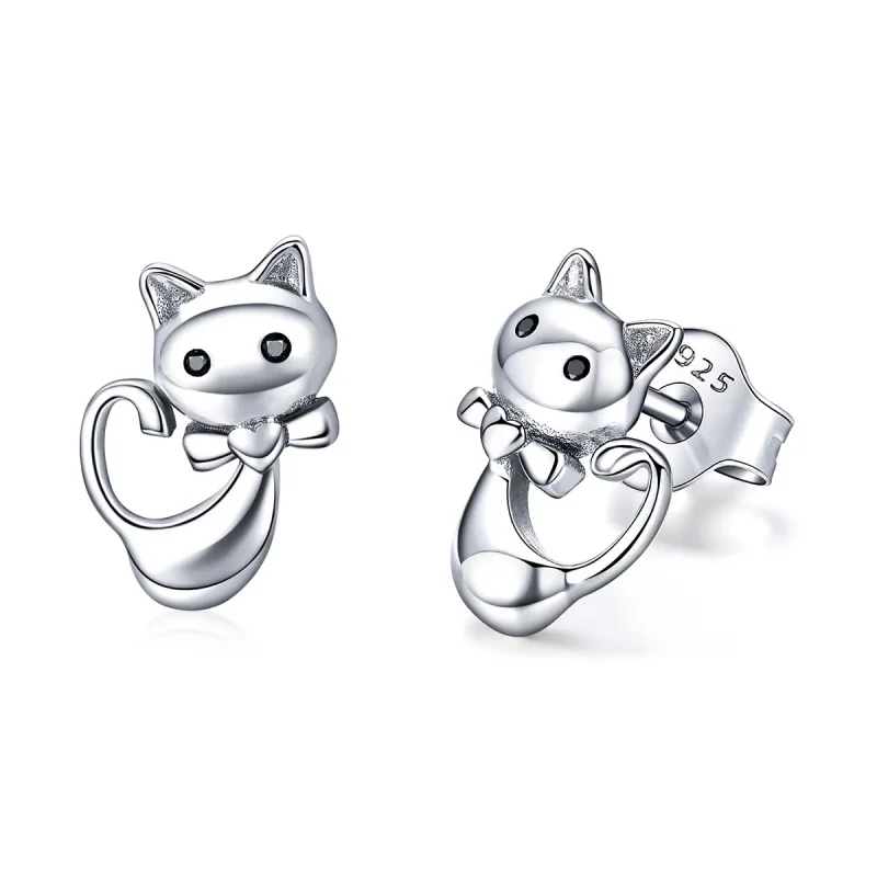 (image for) Silver Sticky Cat Stud Earrings - PANDORA Style - SCE450 - Product Image