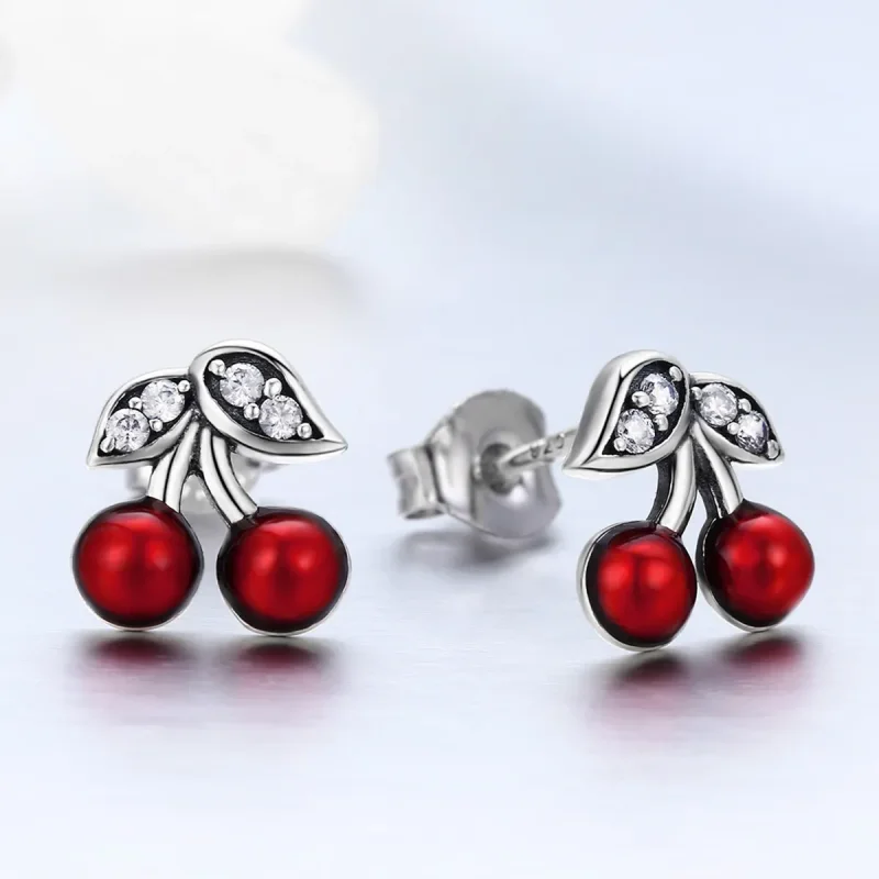 (image for) Silver Summer Cherry Stud Earrings - PANDORA Style - SCE404 - View 2