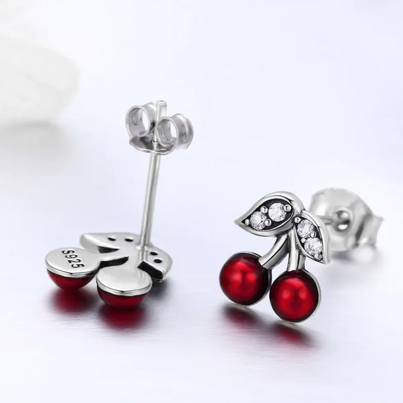 (image for) Silver Summer Cherry Stud Earrings - PANDORA Style - SCE404 - View 3