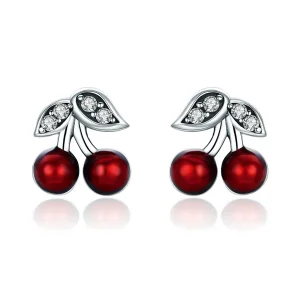 (image for) Silver Summer Cherry Stud Earrings - PANDORA Style - SCE404