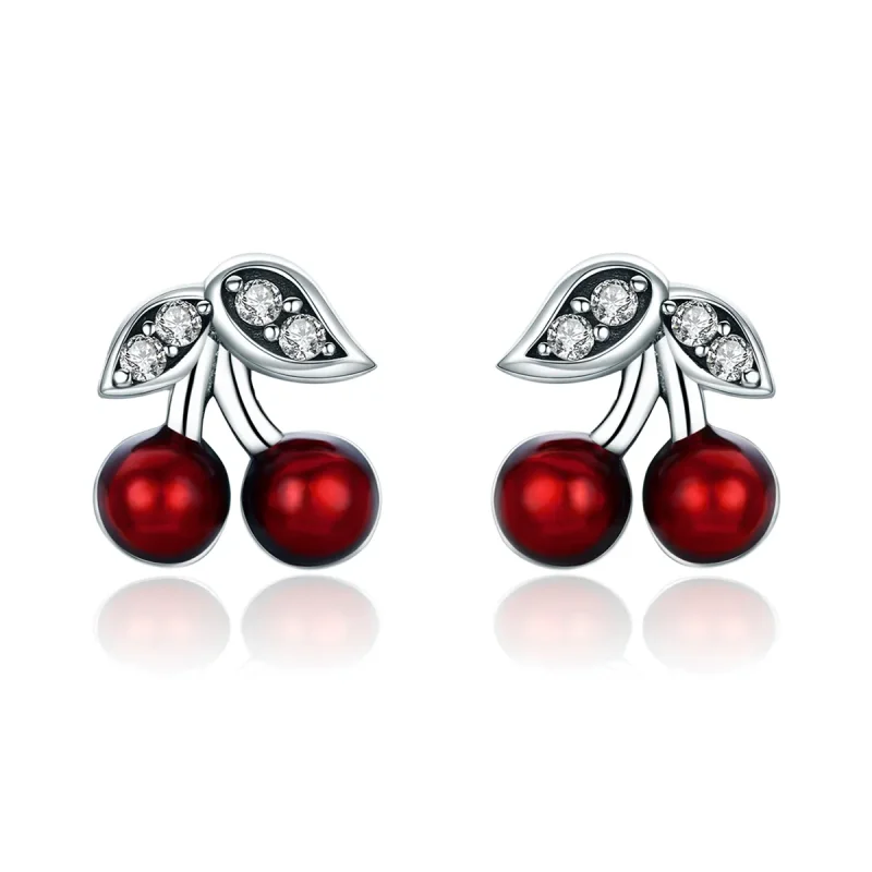 (image for) Silver Summer Cherry Stud Earrings - PANDORA Style - SCE404 - Product Image