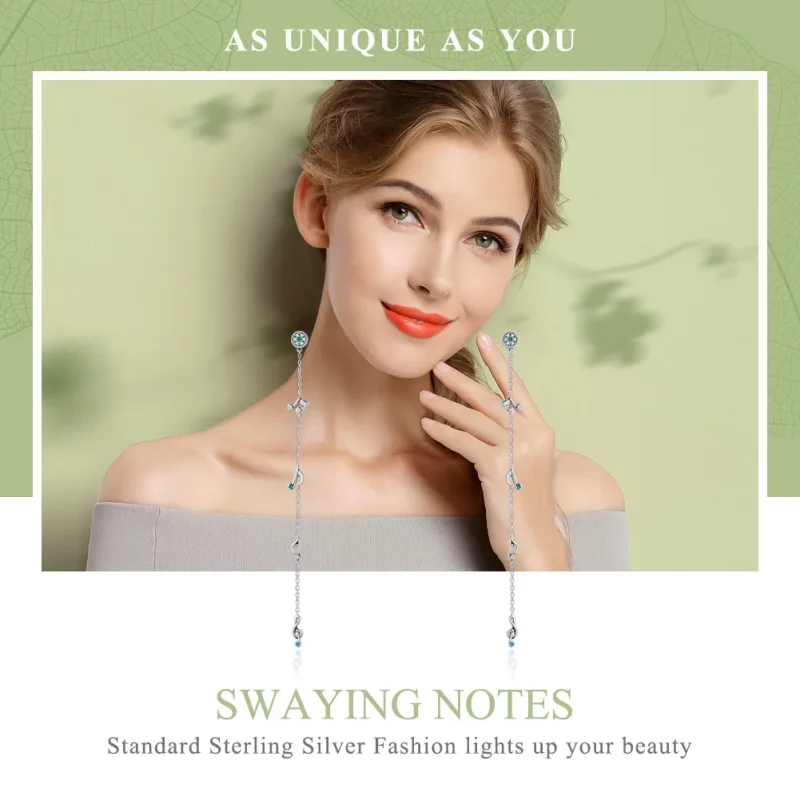 (image for) Silver Swaying Notes Hanging Earrings - PANDORA Style - SCE202 - View 2