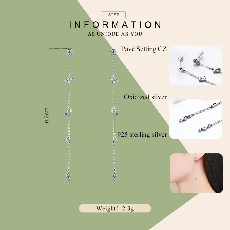 (image for) Silver Swaying Notes Hanging Earrings - PANDORA Style - SCE202 - View 4