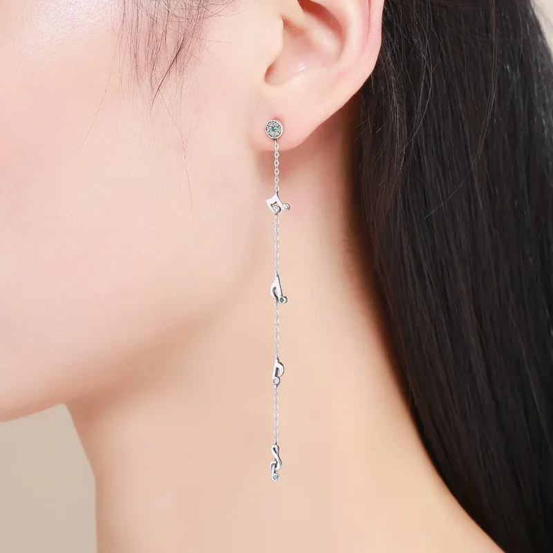 (image for) Silver Swaying Notes Hanging Earrings - PANDORA Style - SCE202 - View 6