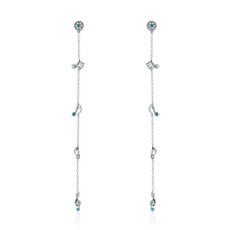 (image for) Silver Swaying Notes Hanging Earrings - PANDORA Style - SCE202 - Product Image