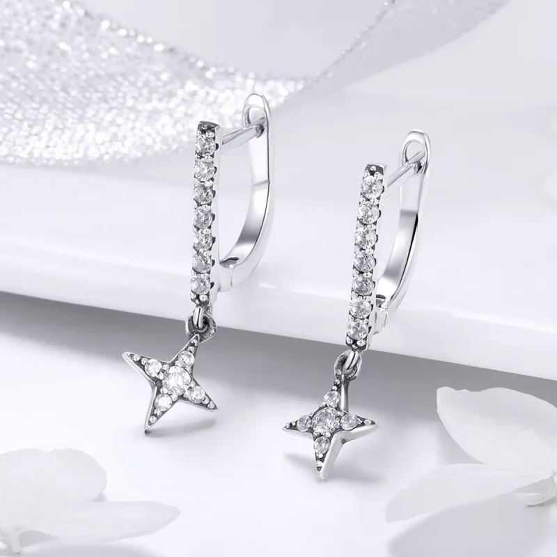 (image for) Silver Twinkling Night Hanging Earrings - PANDORA Style - SCE446 - View 2