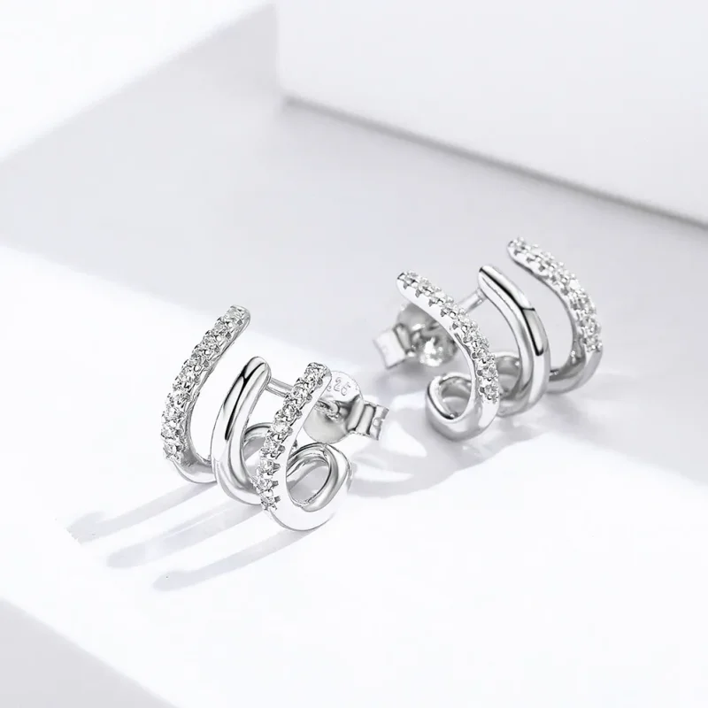 (image for) Silver Twist Stud Earrings - PANDORA Style - SCE585 - View 2
