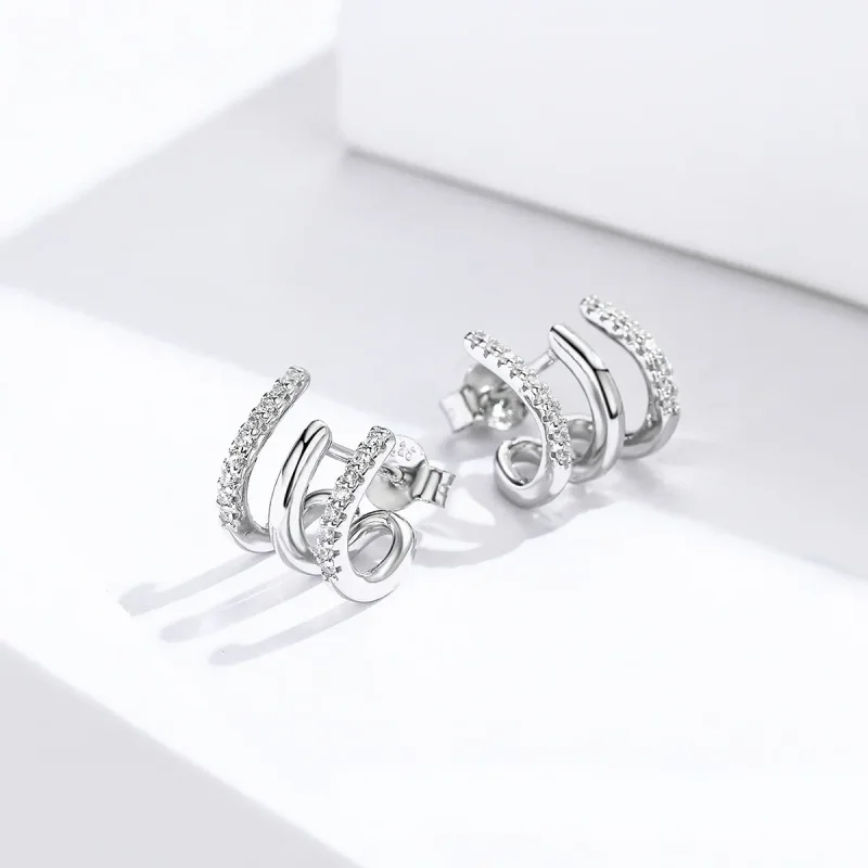 (image for) Silver Twist Stud Earrings - PANDORA Style - SCE585 - View 3