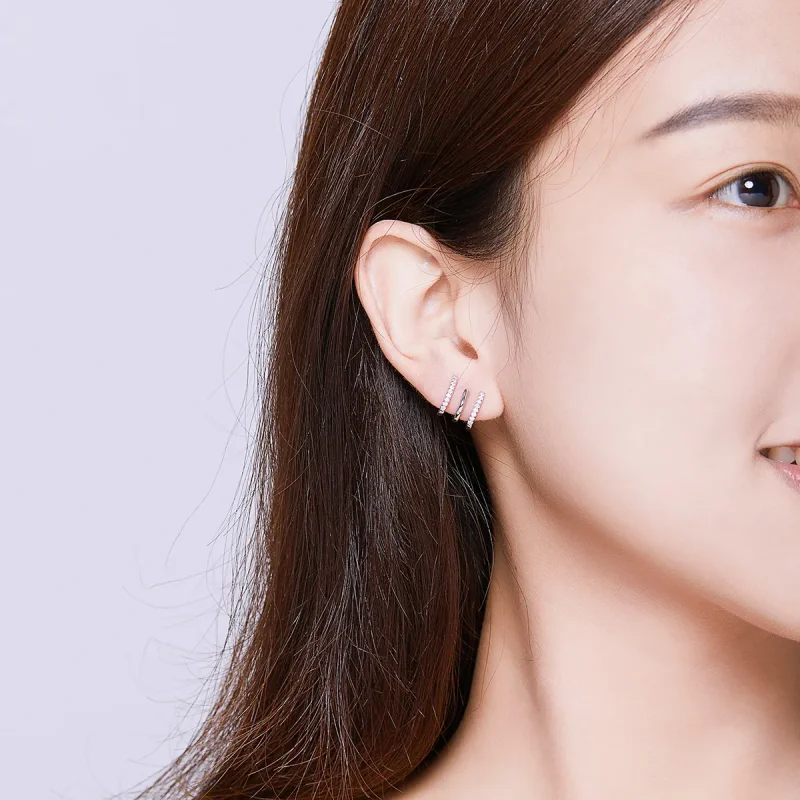 (image for) Silver Twist Stud Earrings - PANDORA Style - SCE585 - View 4