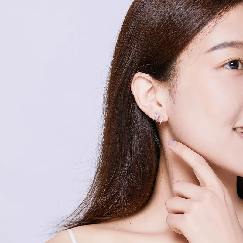 (image for) Silver Twist Stud Earrings - PANDORA Style - SCE585 - View 5