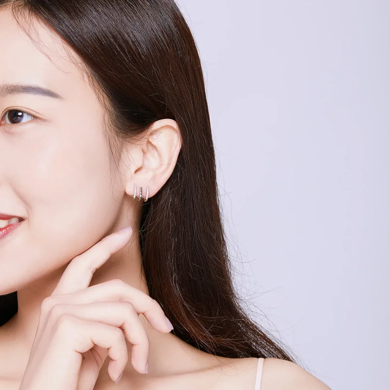 (image for) Silver Twist Stud Earrings - PANDORA Style - SCE585 - View 6