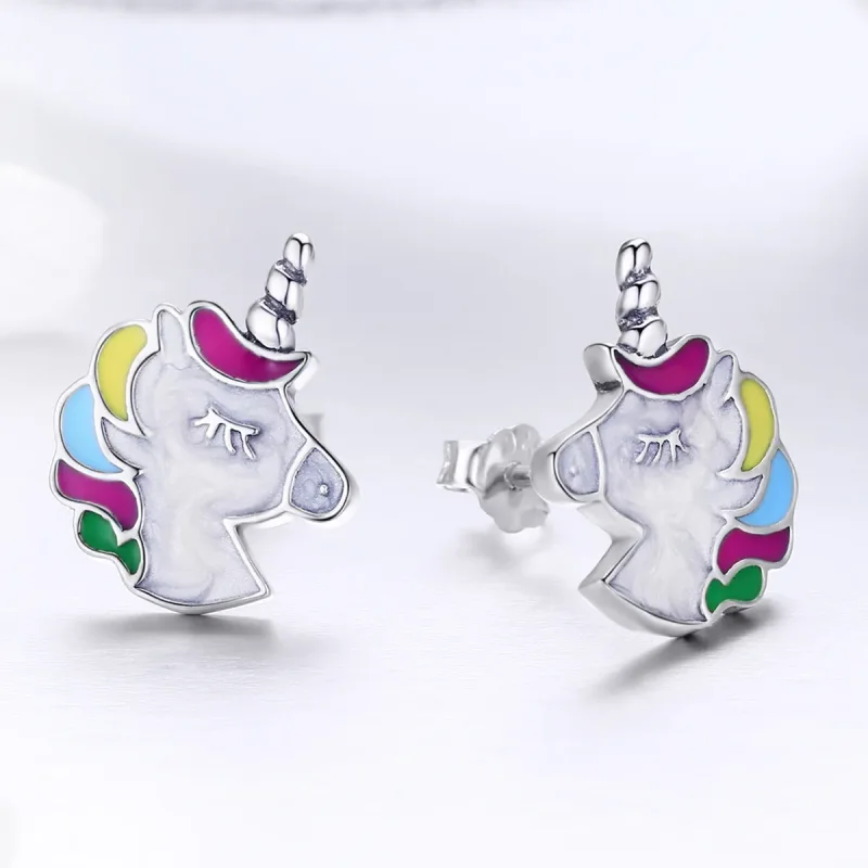 (image for) Silver Unicorn Memory Stud Earrings - PANDORA Style - SCE393 - View 2