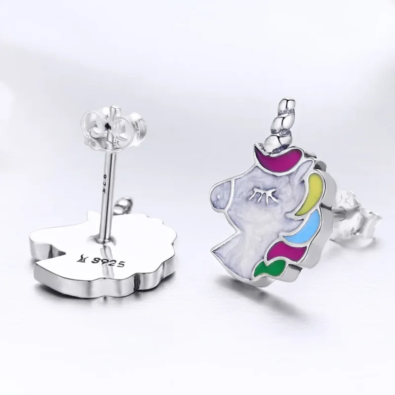 (image for) Silver Unicorn Memory Stud Earrings - PANDORA Style - SCE393 - View 3