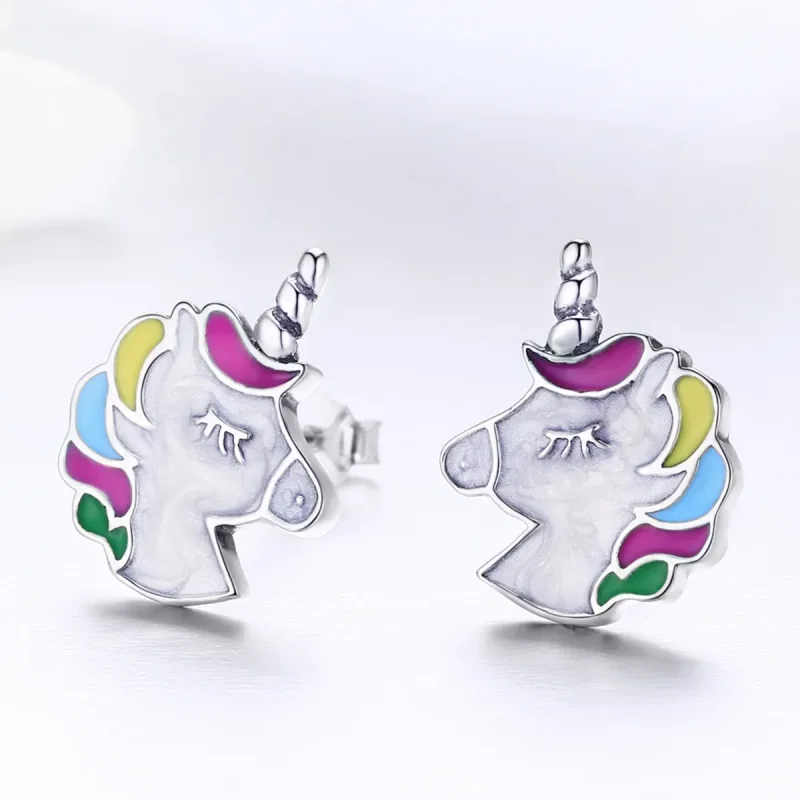 (image for) Silver Unicorn Memory Stud Earrings - PANDORA Style - SCE393 - View 6