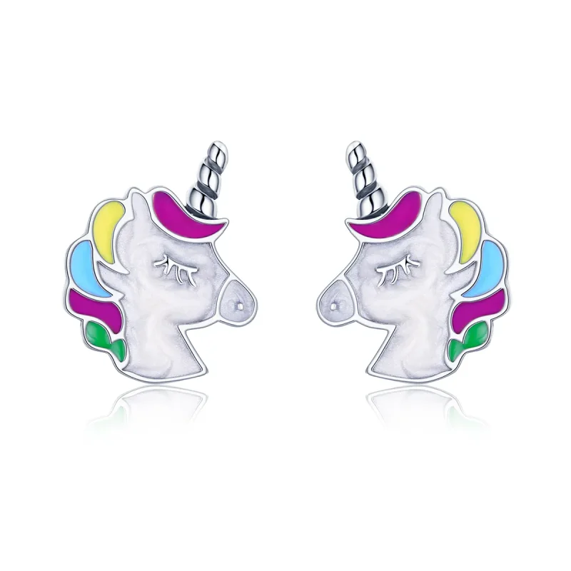 (image for) Silver Unicorn Memory Stud Earrings - PANDORA Style - SCE393 - Product Image