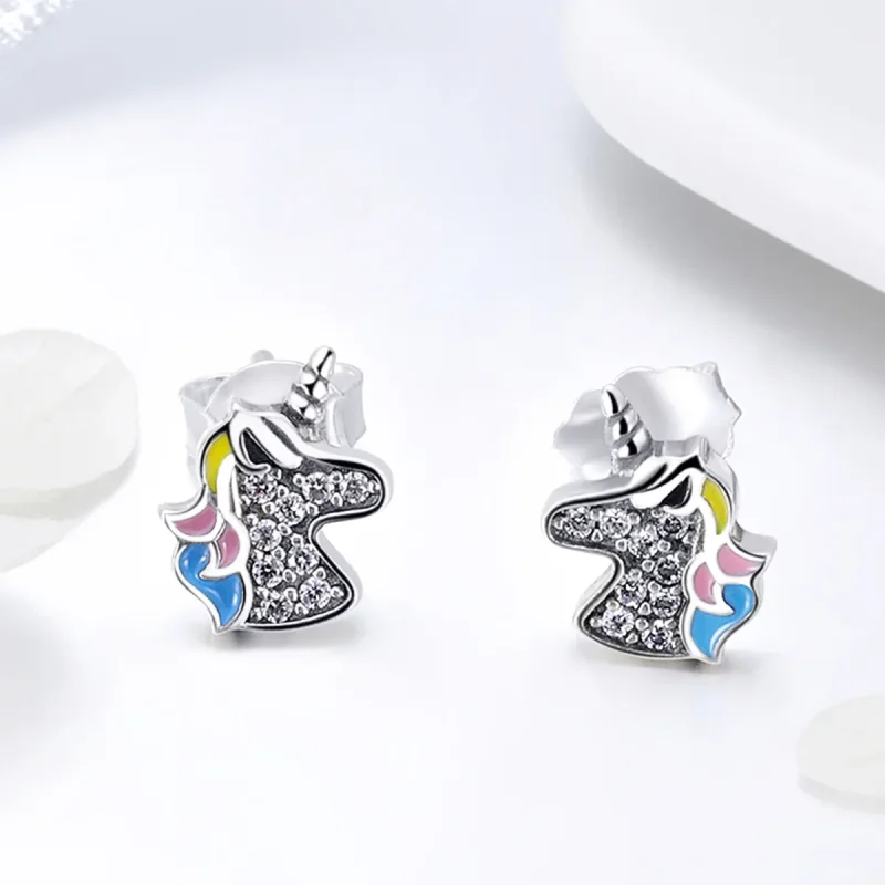 (image for) Silver Unicorn Memory Stud Earrings - PANDORA Style - SCE426 - View 2