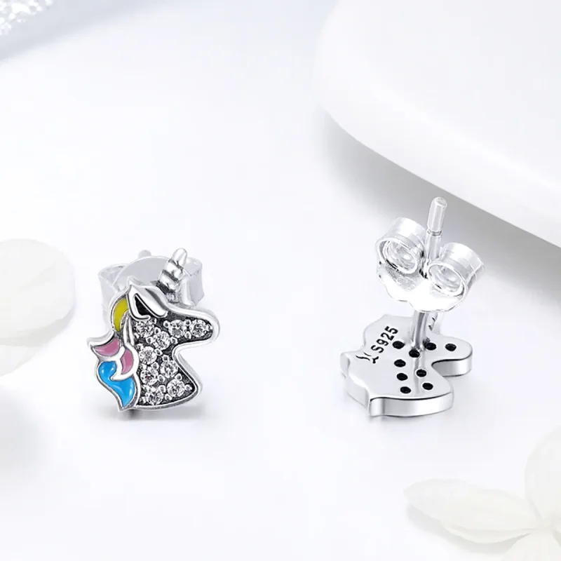 (image for) Silver Unicorn Memory Stud Earrings - PANDORA Style - SCE426 - View 3