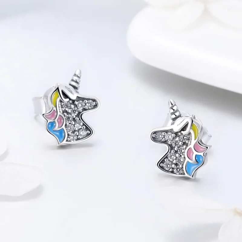 (image for) Silver Unicorn Memory Stud Earrings - PANDORA Style - SCE426 - View 4