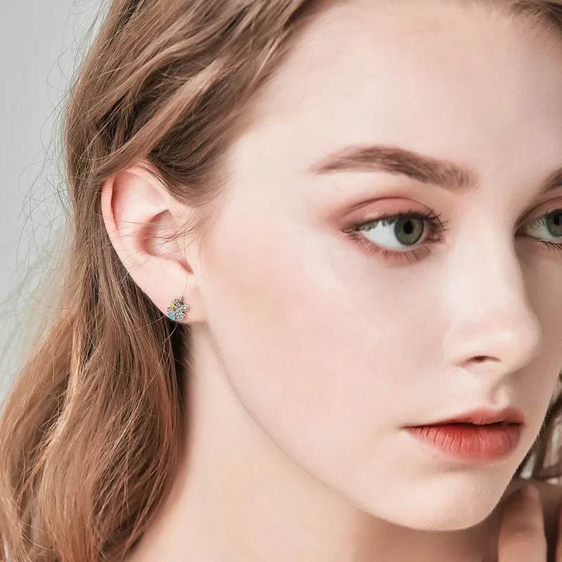 (image for) Silver Unicorn Memory Stud Earrings - PANDORA Style - SCE426 - View 7