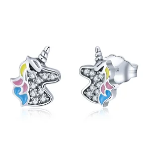 (image for) Silver Unicorn Memory Stud Earrings - PANDORA Style - SCE426