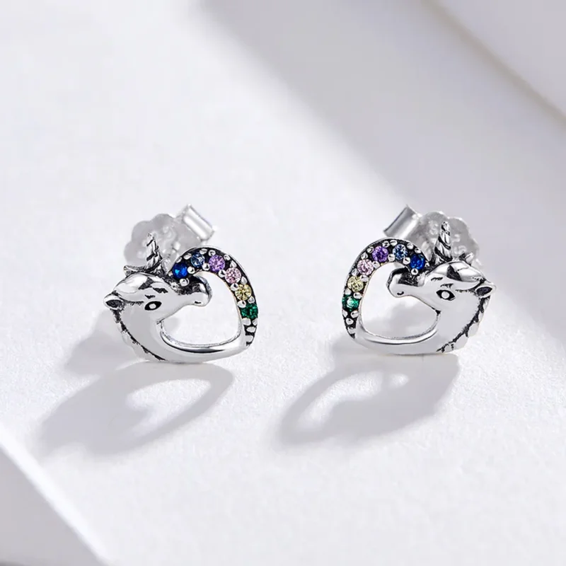 (image for) Silver Unicorn Stud Earrings - PANDORA Style - SCE611 - View 2