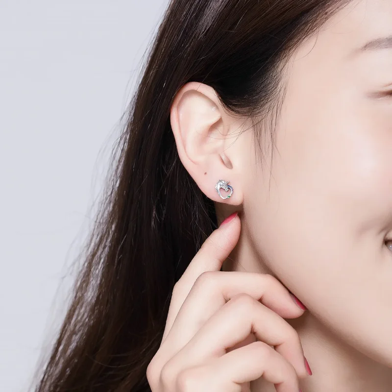(image for) Silver Unicorn Stud Earrings - PANDORA Style - SCE611 - View 3