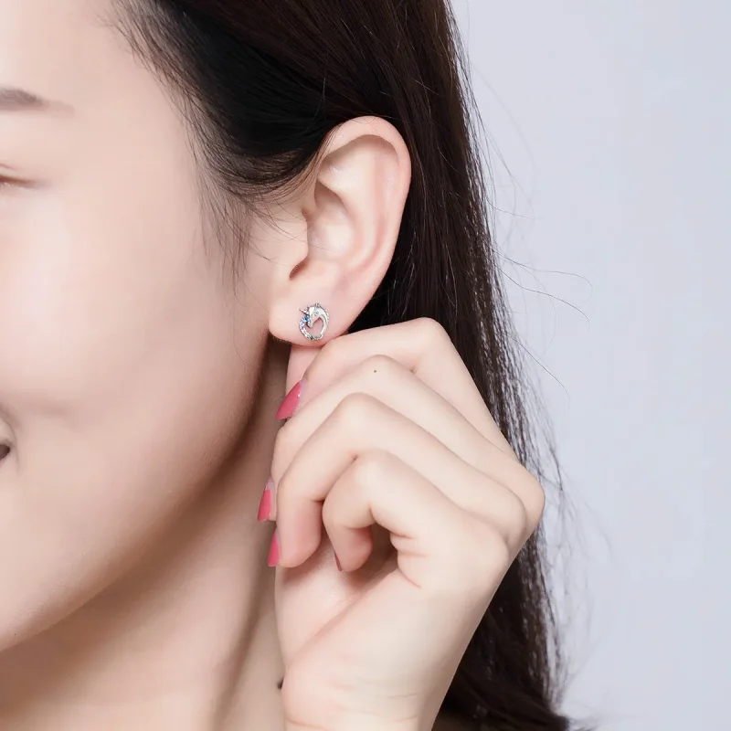 (image for) Silver Unicorn Stud Earrings - PANDORA Style - SCE611 - View 5