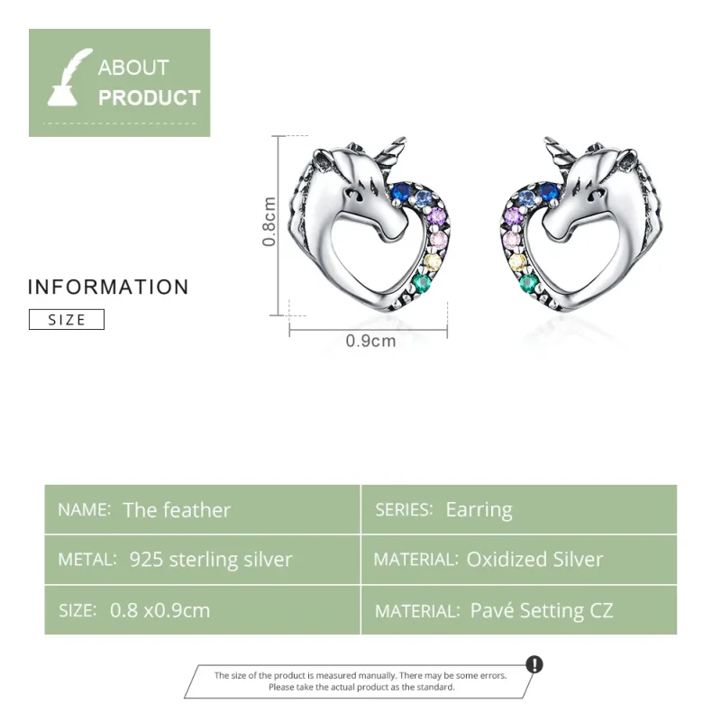 (image for) Silver Unicorn Stud Earrings - PANDORA Style - SCE611 - View 6