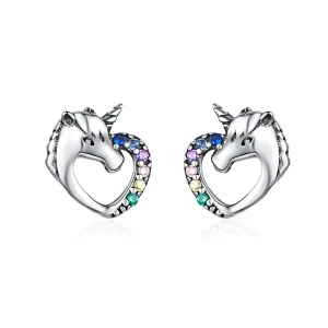(image for) Silver Unicorn Stud Earrings - PANDORA Style - SCE611