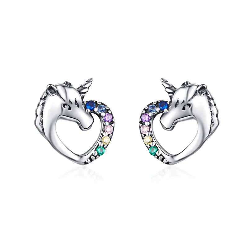 (image for) Silver Unicorn Stud Earrings - PANDORA Style - SCE611 - Product Image