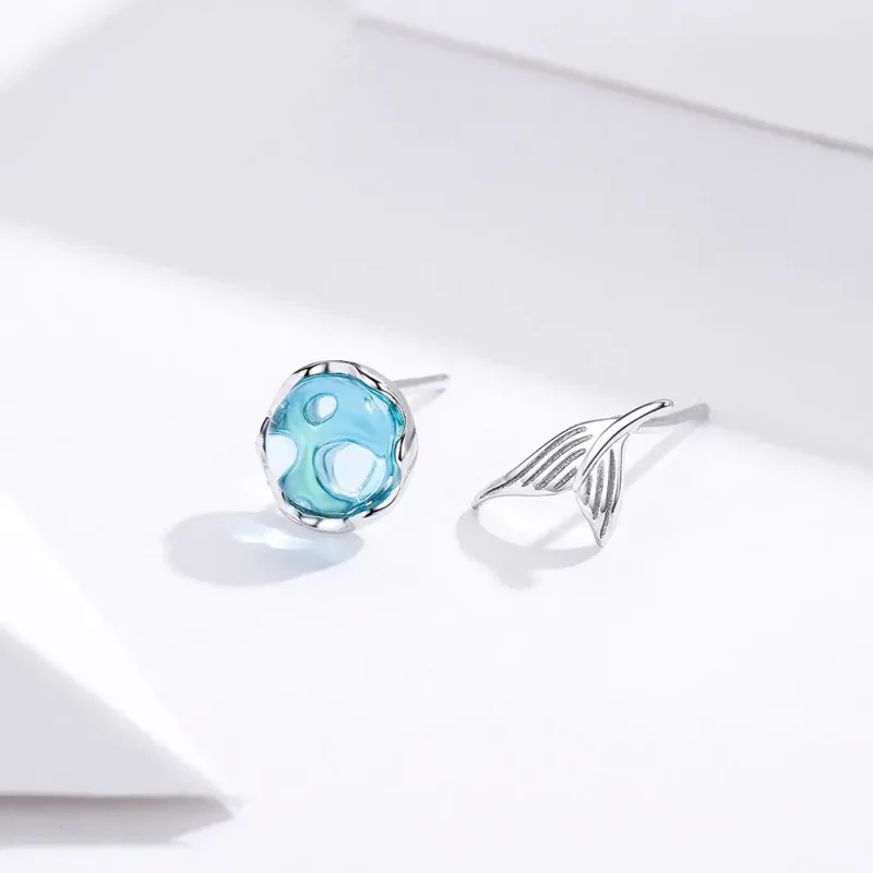 (image for) Silver Waiting Mermaid Stud Earrings - PANDORA Style - SCE630 - View 2