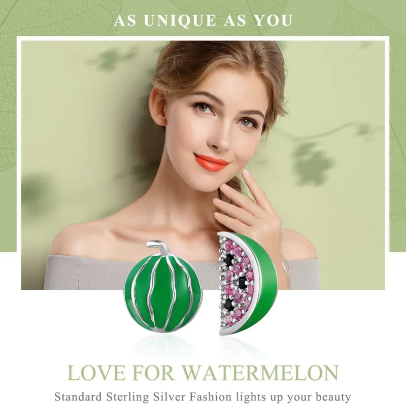 (image for) Silver Watermelon Love Stud Earrings - PANDORA Style - SCE105 - View 2