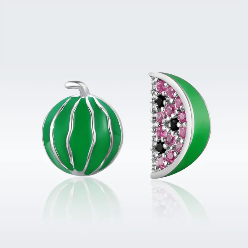 (image for) Silver Watermelon Love Stud Earrings - PANDORA Style - SCE105 - View 3
