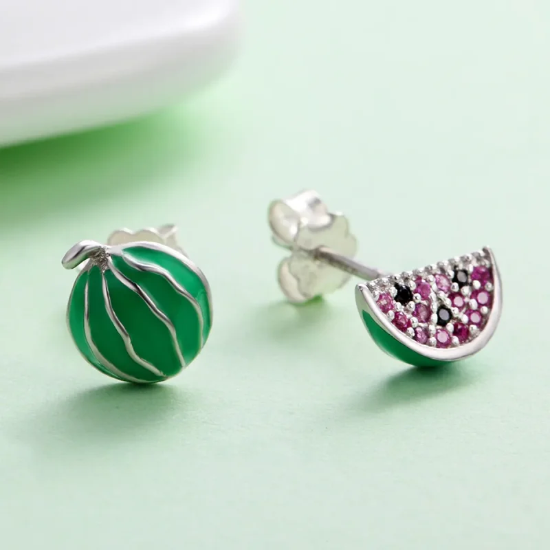 (image for) Silver Watermelon Love Stud Earrings - PANDORA Style - SCE105 - View 5