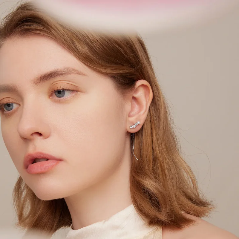 (image for) PANDORA Style Bead Zircon Drop Earrings - SCE1448 - View 6