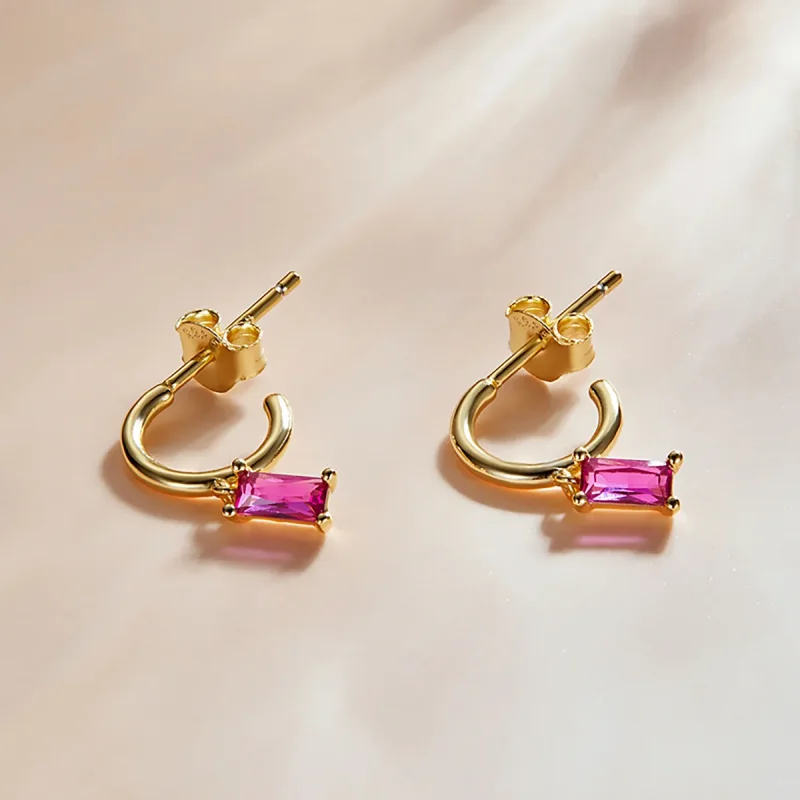 (image for) PANDORA Style Colorful Cubic Zirconium - Pink Drop Earrings - SCE1242-RD - View 2